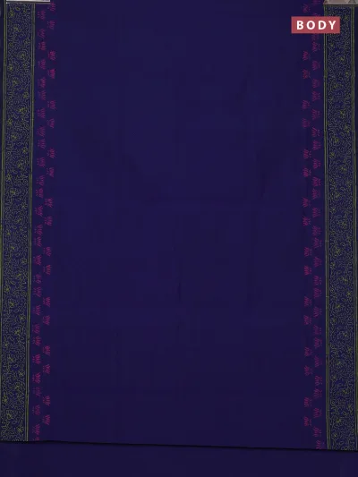 Blue and Light Green Printed Semi Silk Cotton Saree